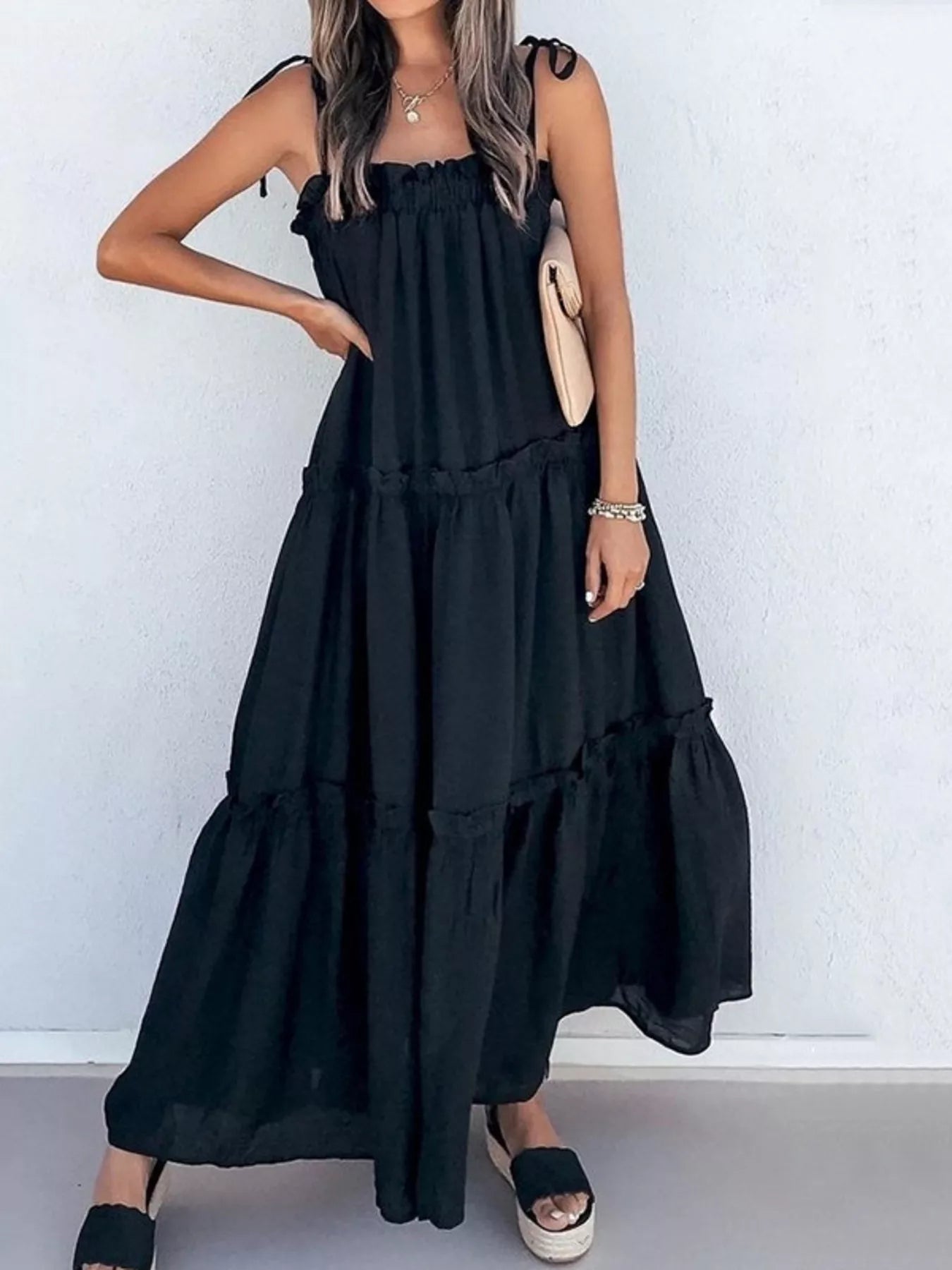 Trendsi Tiered Spaghetti Strap Maxi Dress -