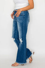 Trendsi bytos Full Size Raw Hem Distressed High Rise Bootcut Jeans -