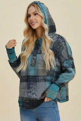 Trendsi Double Take Full Size Plaid Dropped Shoulder Fleece Hoodie - Shirts