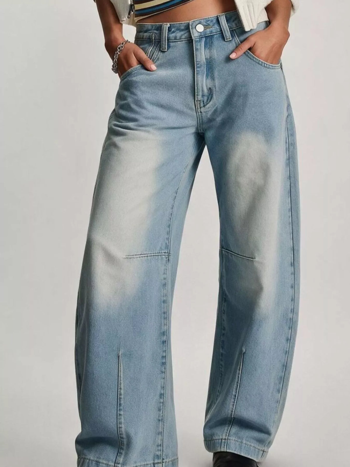 Washed High-Waist Wide-Leg Jeans, front view