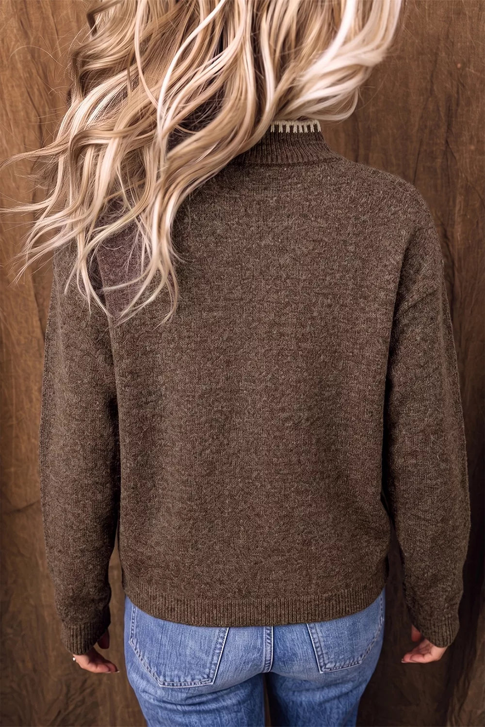 Trendsi Floral Mock Neck Long Sleeve Sweater -