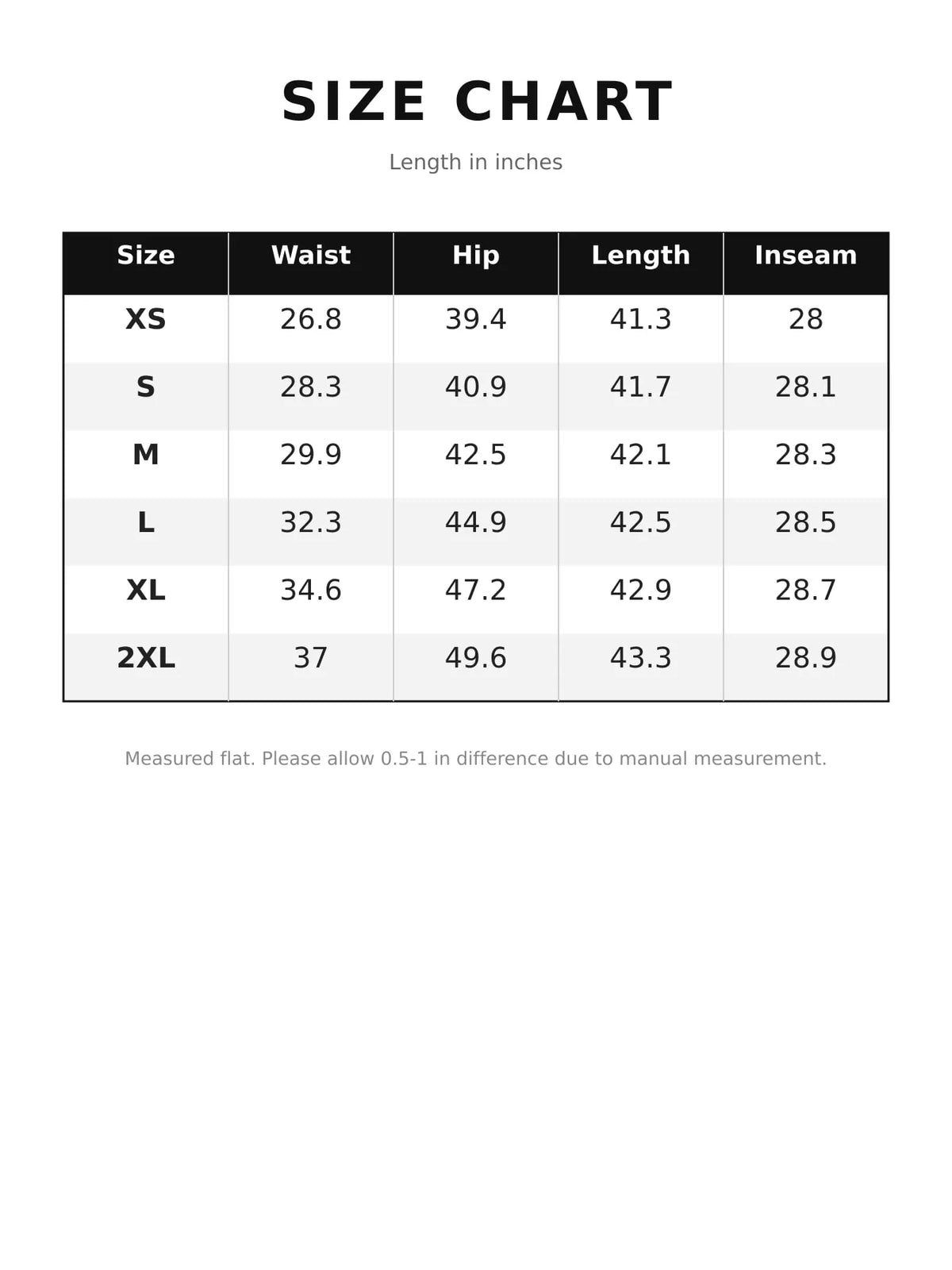 Size chart for distressed wide-leg jeans