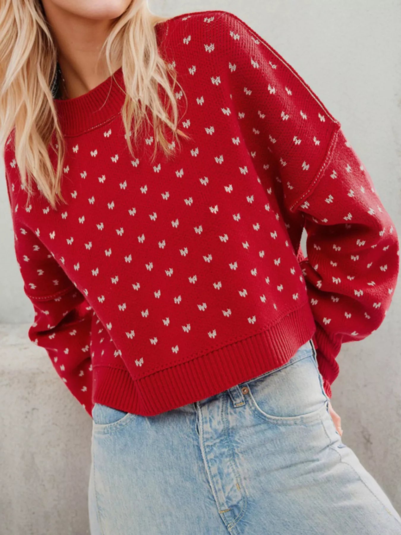 Trendsi Ribbed Trim Dropped Shoulder Sweater -