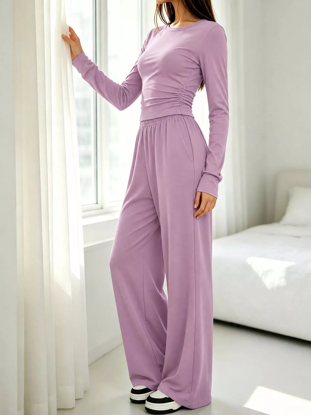 Wide-leg top and pants set