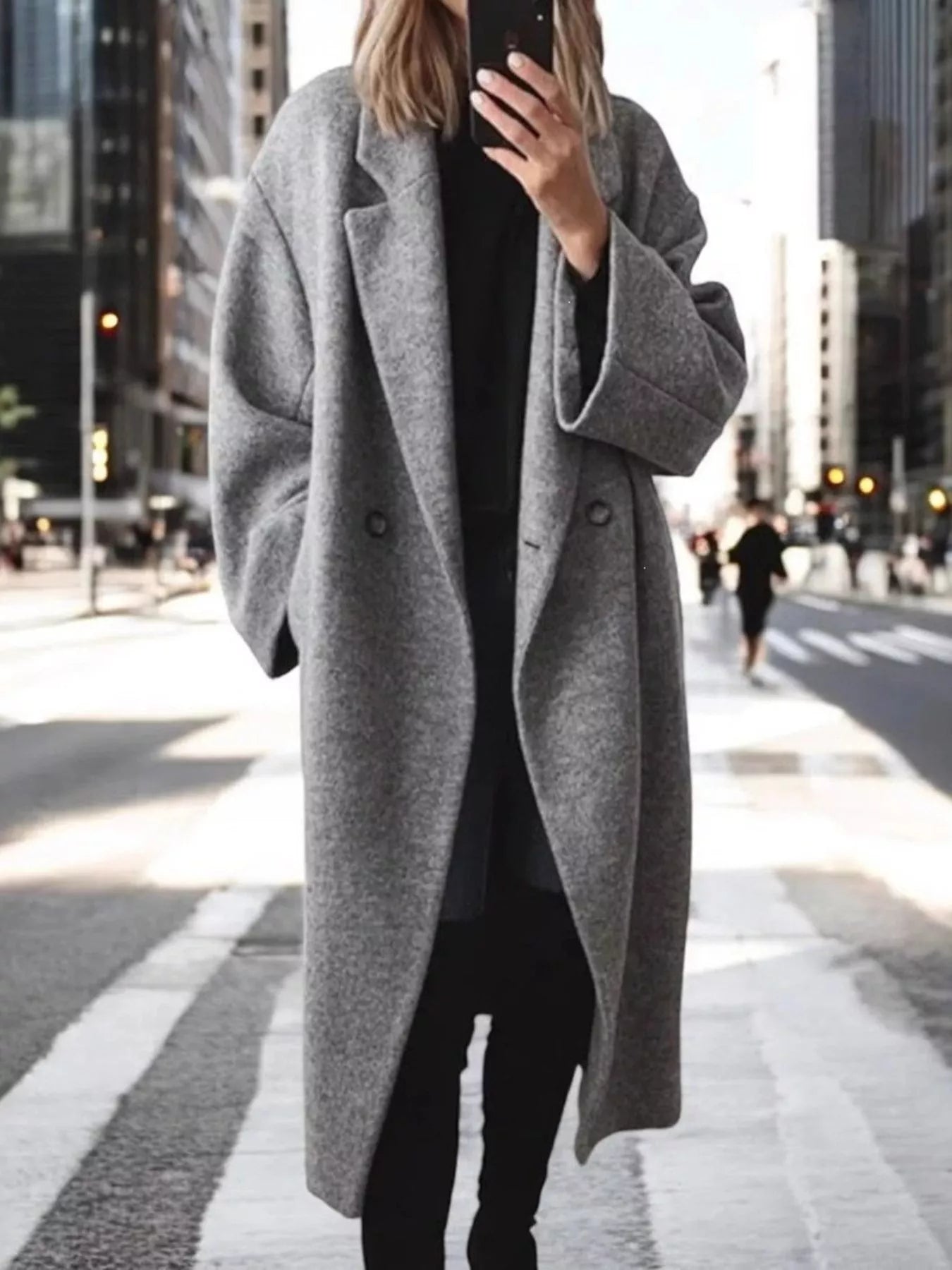 Trendsi Full Size Lapel Collar Wool Blend Longline Coat Plus Size -