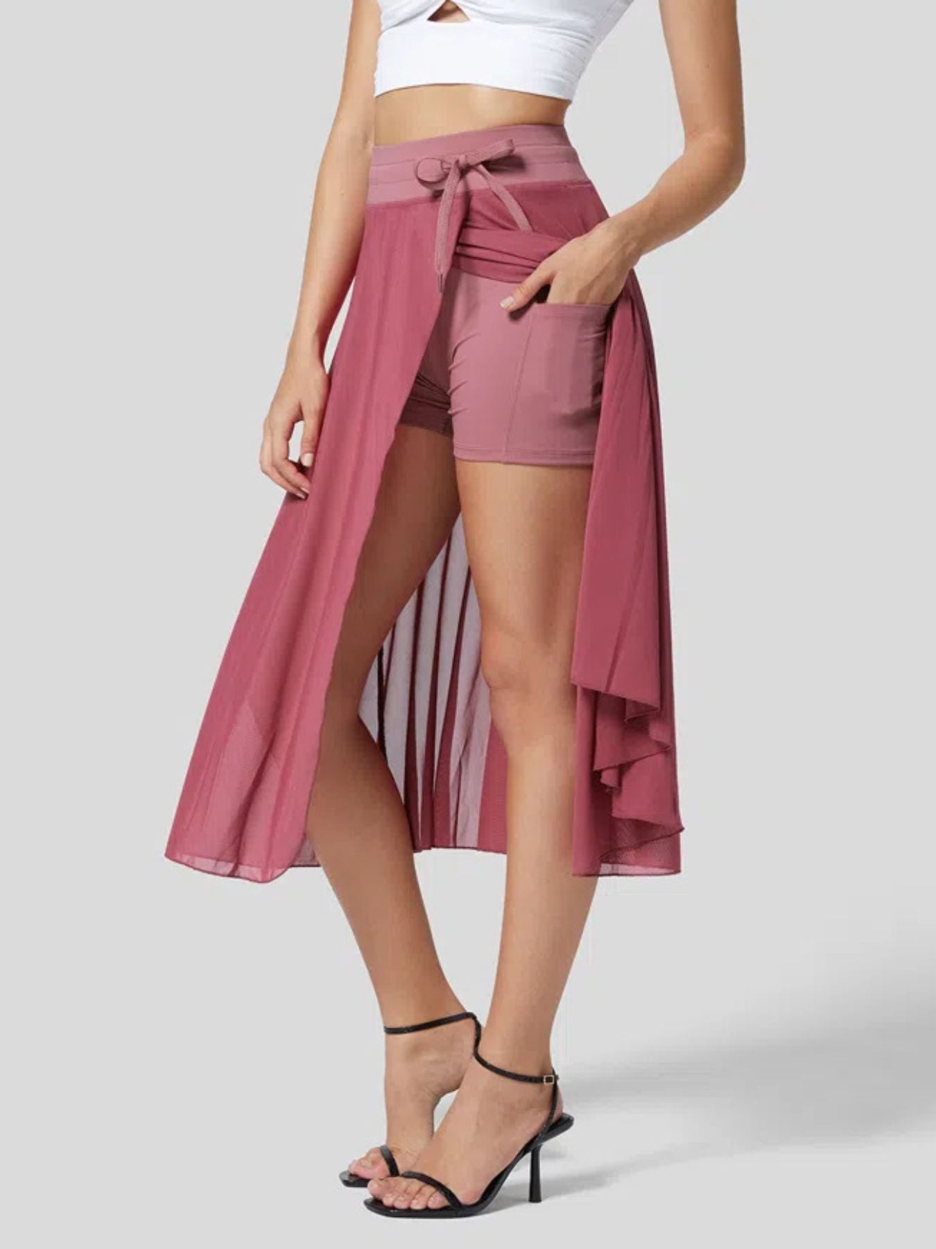 Trendsi Slit Flowy Skirt with Shorts Liner -