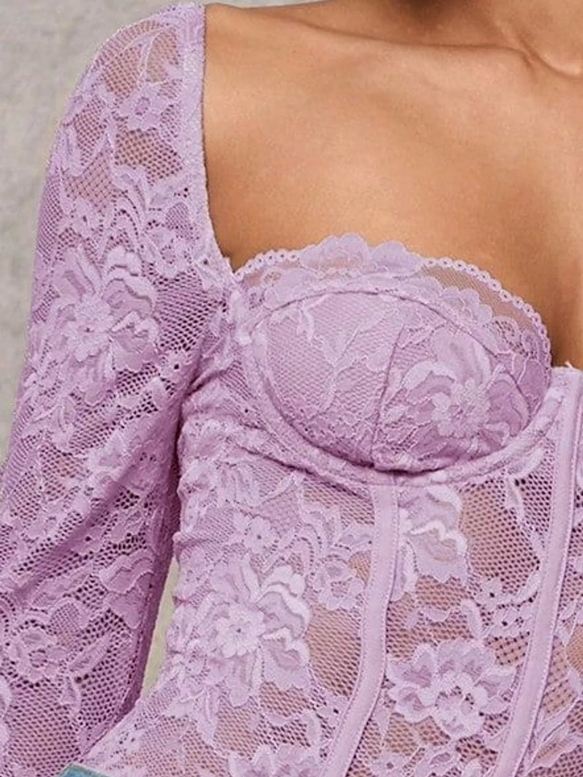 Lace Corset Sweetheart Neck Bodysuit — construction details