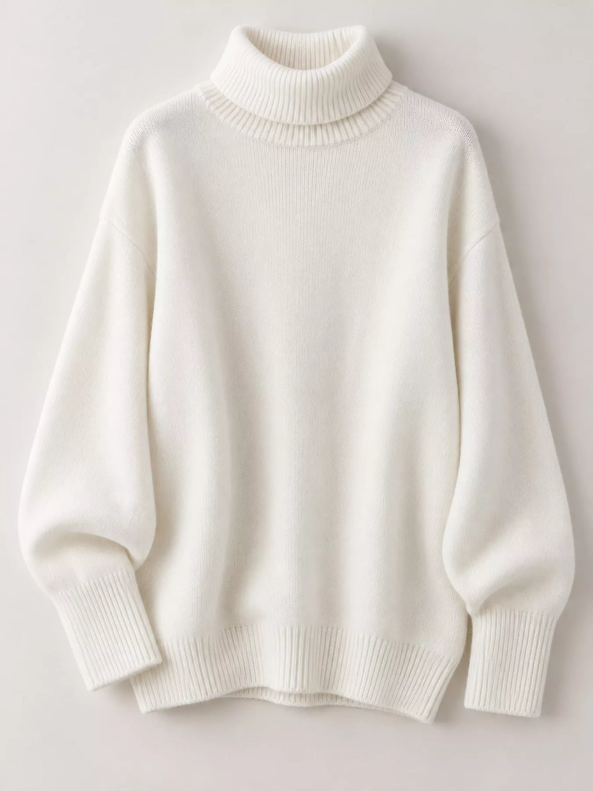 Turtleneck sweater, white flat lay