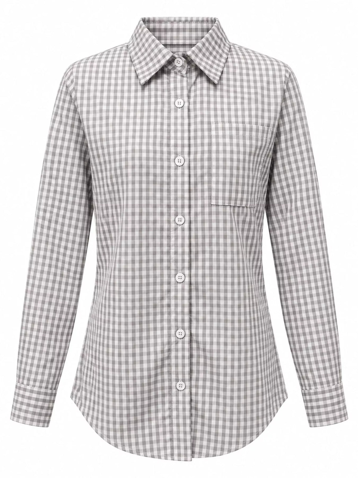 Gray and white plaid button-down shirt