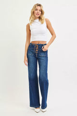 Trendsi RISEN Full Size High Rise Wide Leg Jeans with Front Tie Detail Plus Size -