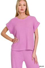 Trendsi Zenana Rolled Sleeve Top and Pants Sweater Set -