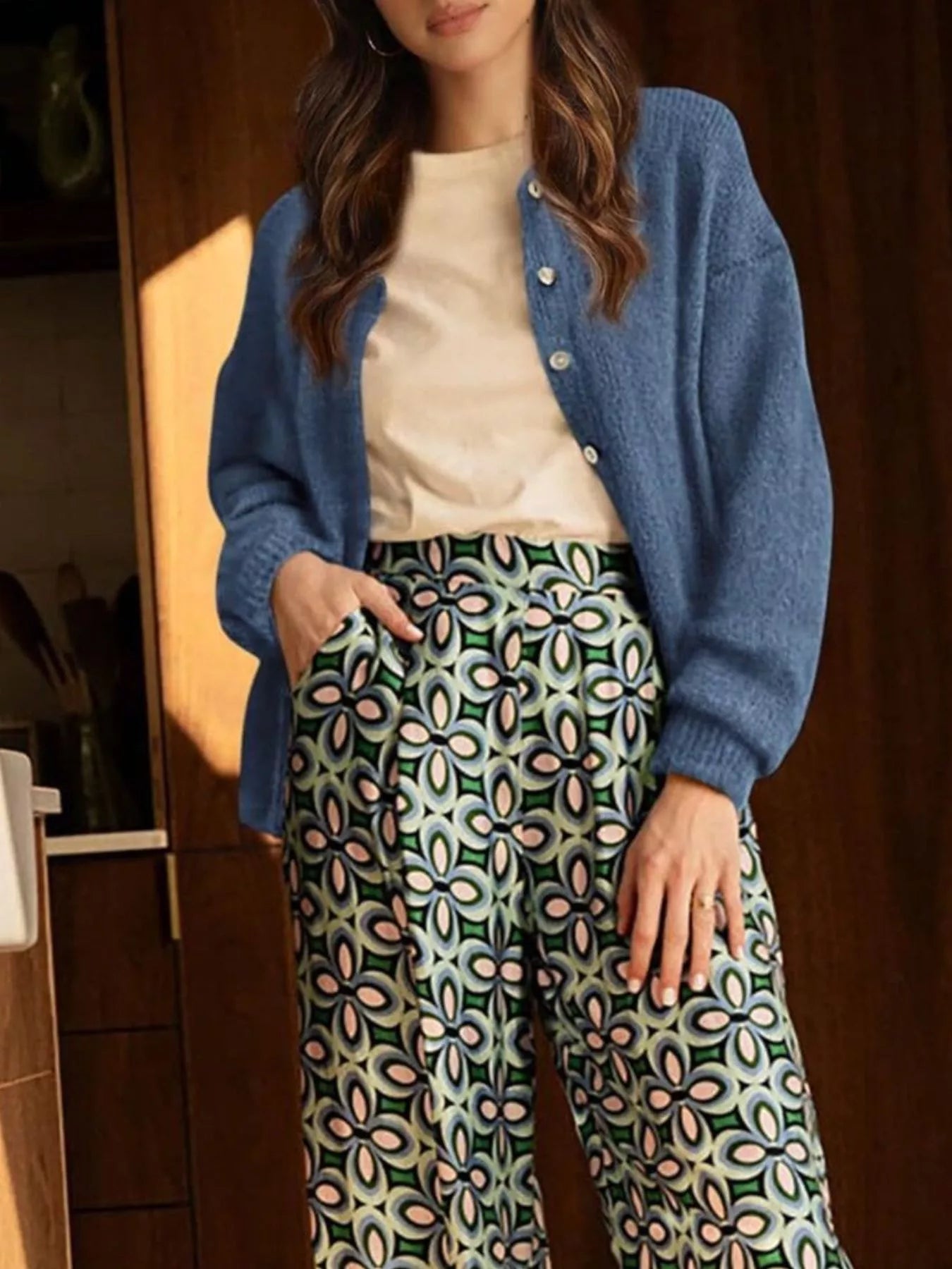 Trendsi Button-Down Dropped Shoulder Cardigan -