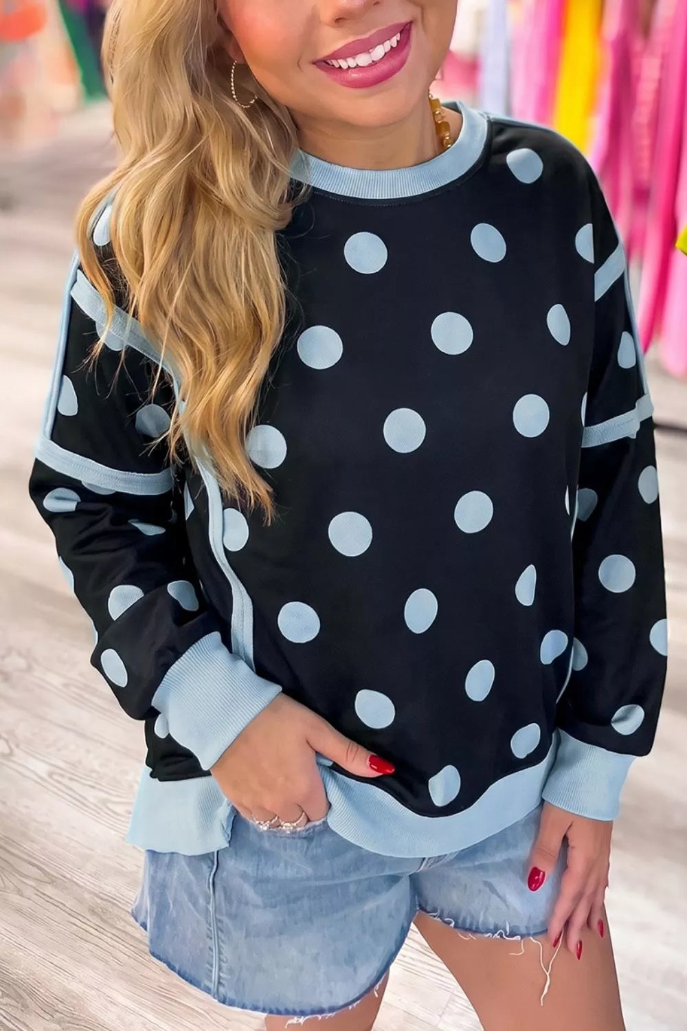 Trendsi Polka Dot Crew Neck Sweatshirt -