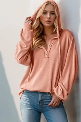 Trendsi Double Take Full Size Half Button Long Sleeve Hoodie -