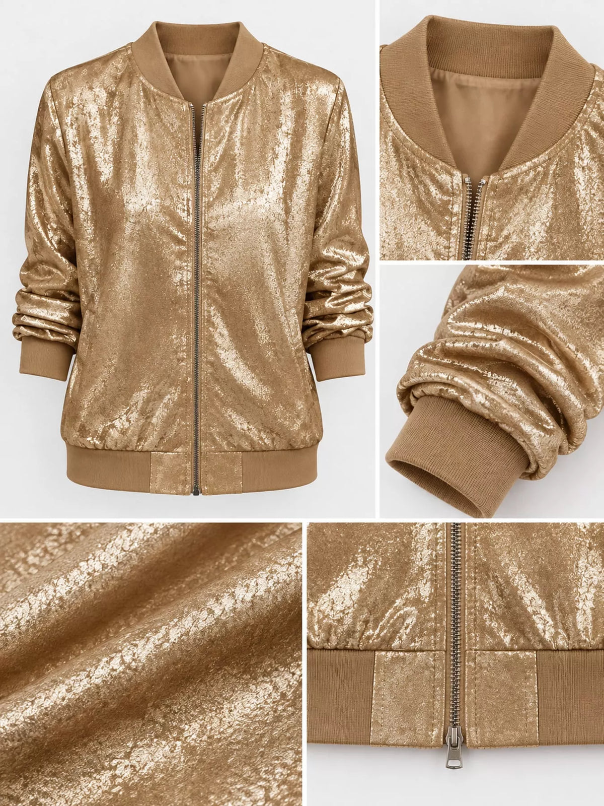 Zip-up bomber jacket, bronze garment details
