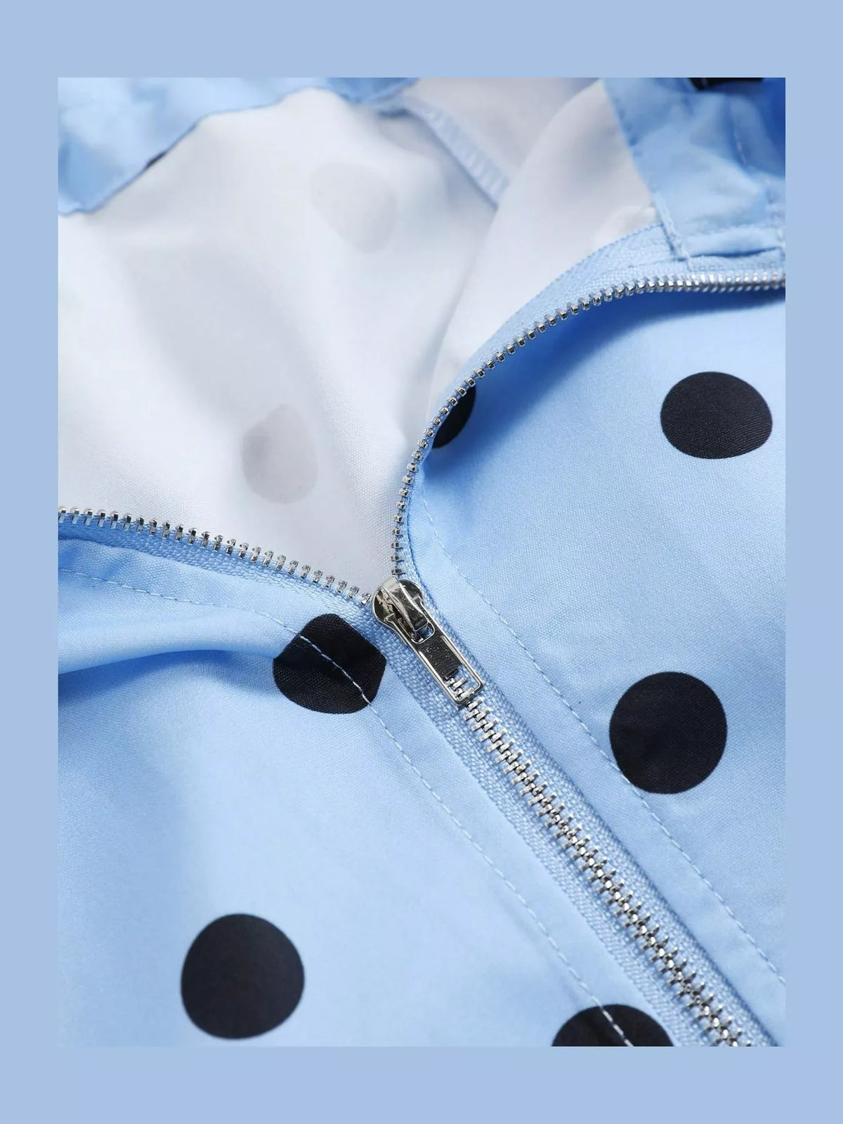 Polka Dot Drawstring Zip-Up Jacket — garment construction details