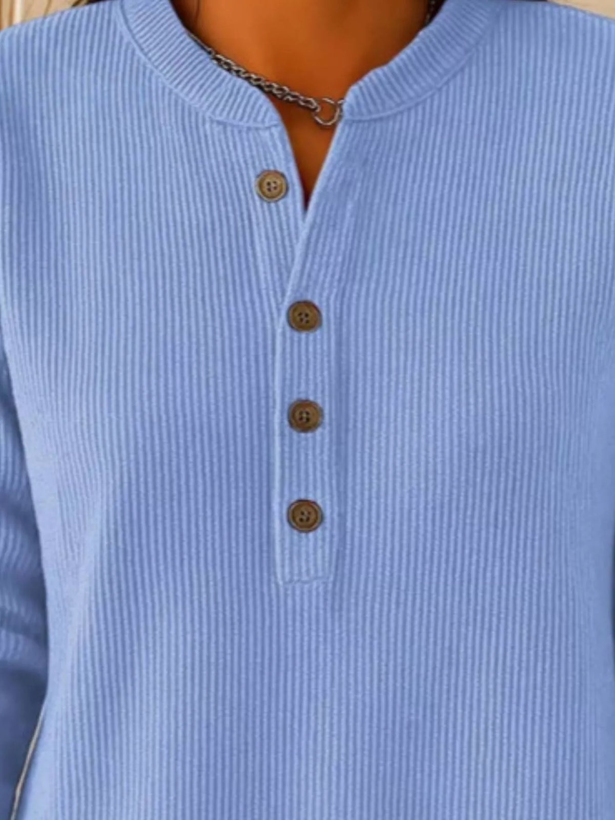 Women's Button Detail Corduroy Top in Blue, alternate view