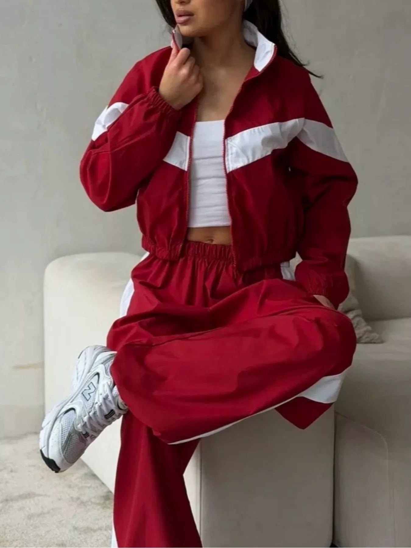 Trendsi Color Block Zip Up Outerwear and Pants Set -