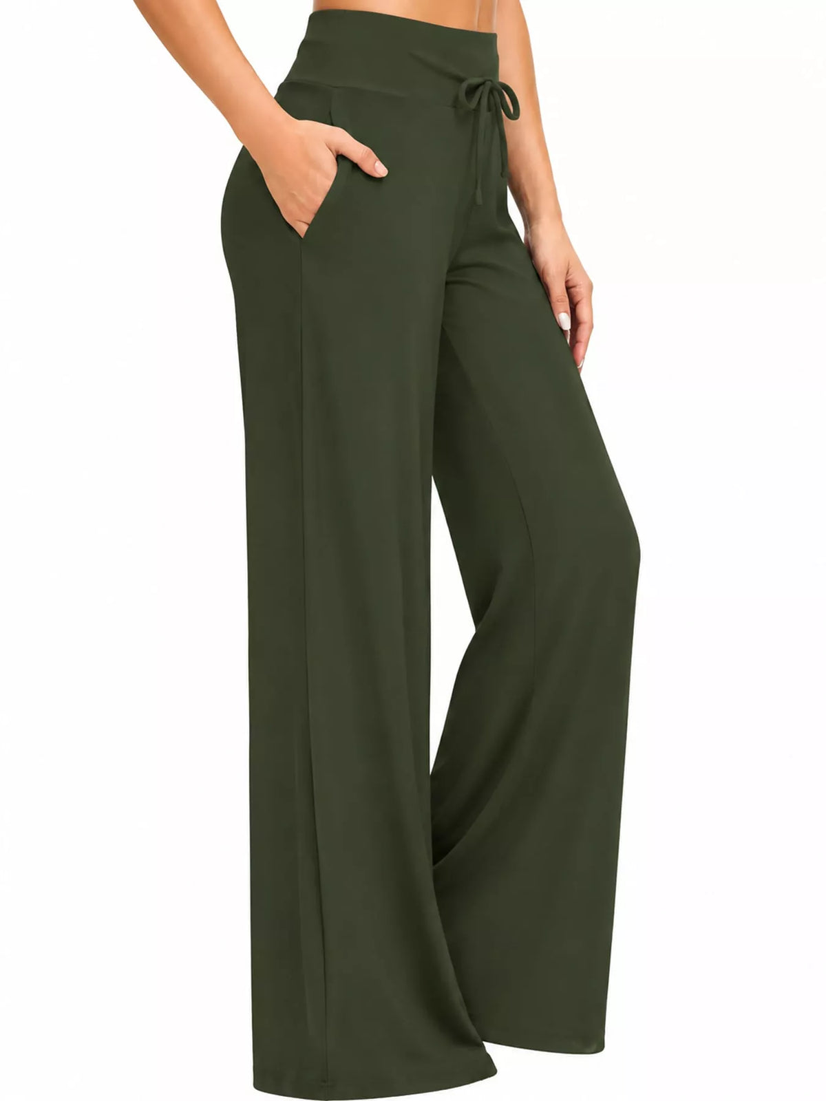 Wide-leg lounge pants, olive side