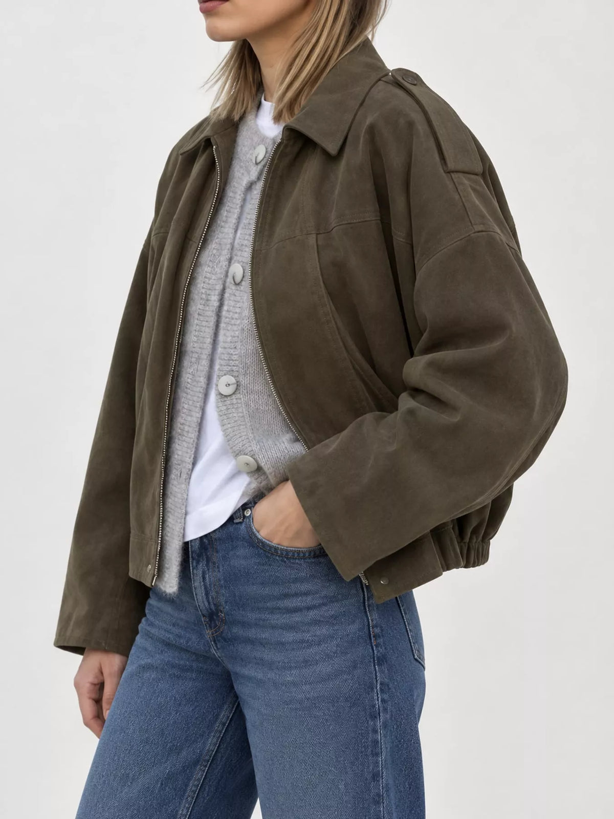 Cropped zip jacket, olive side