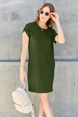 Trendsi Basic Bae Full Size Round Neck Short Sleeve Dress with Pockets -