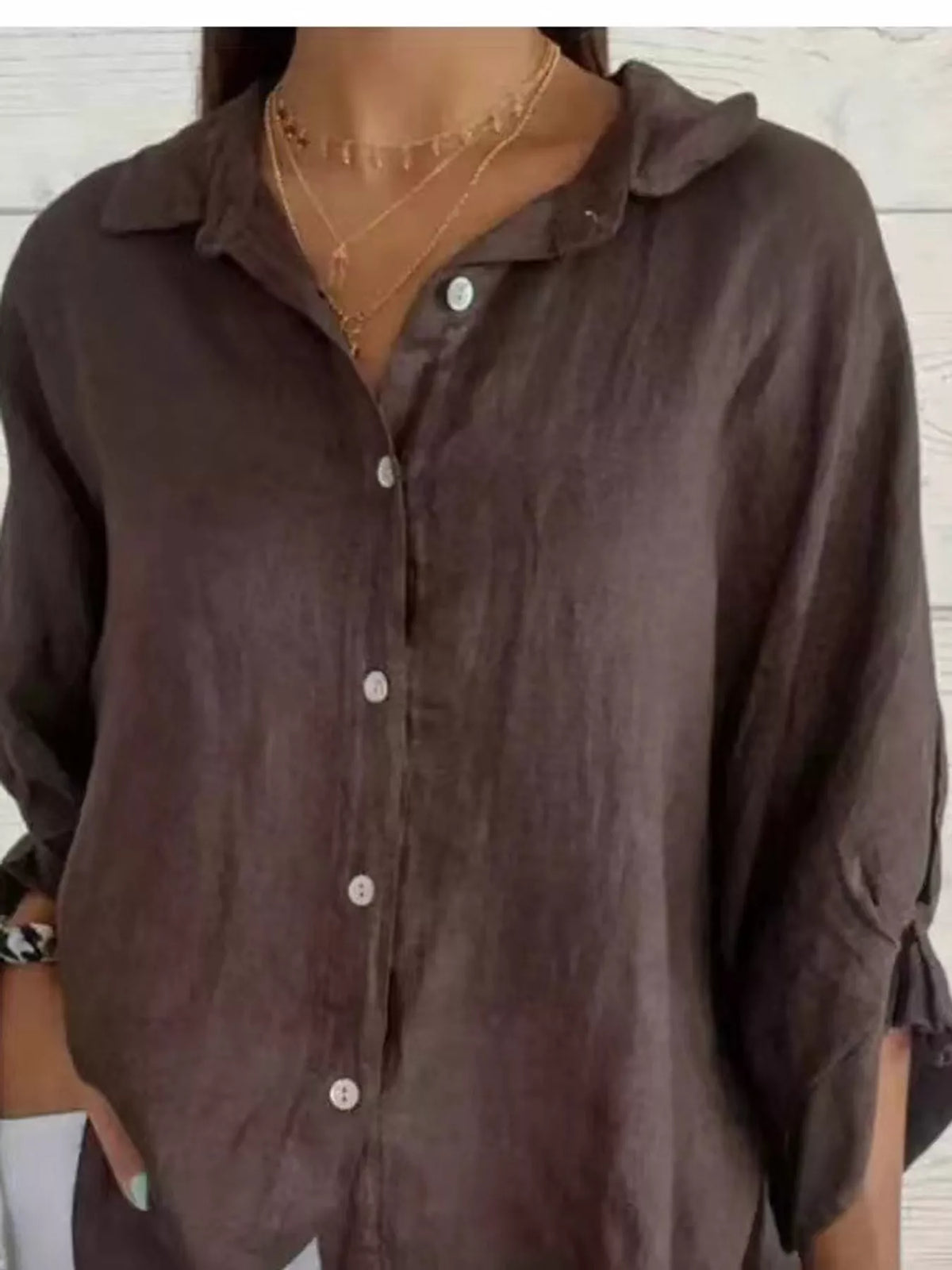 Brown loose fit tie-back shirt