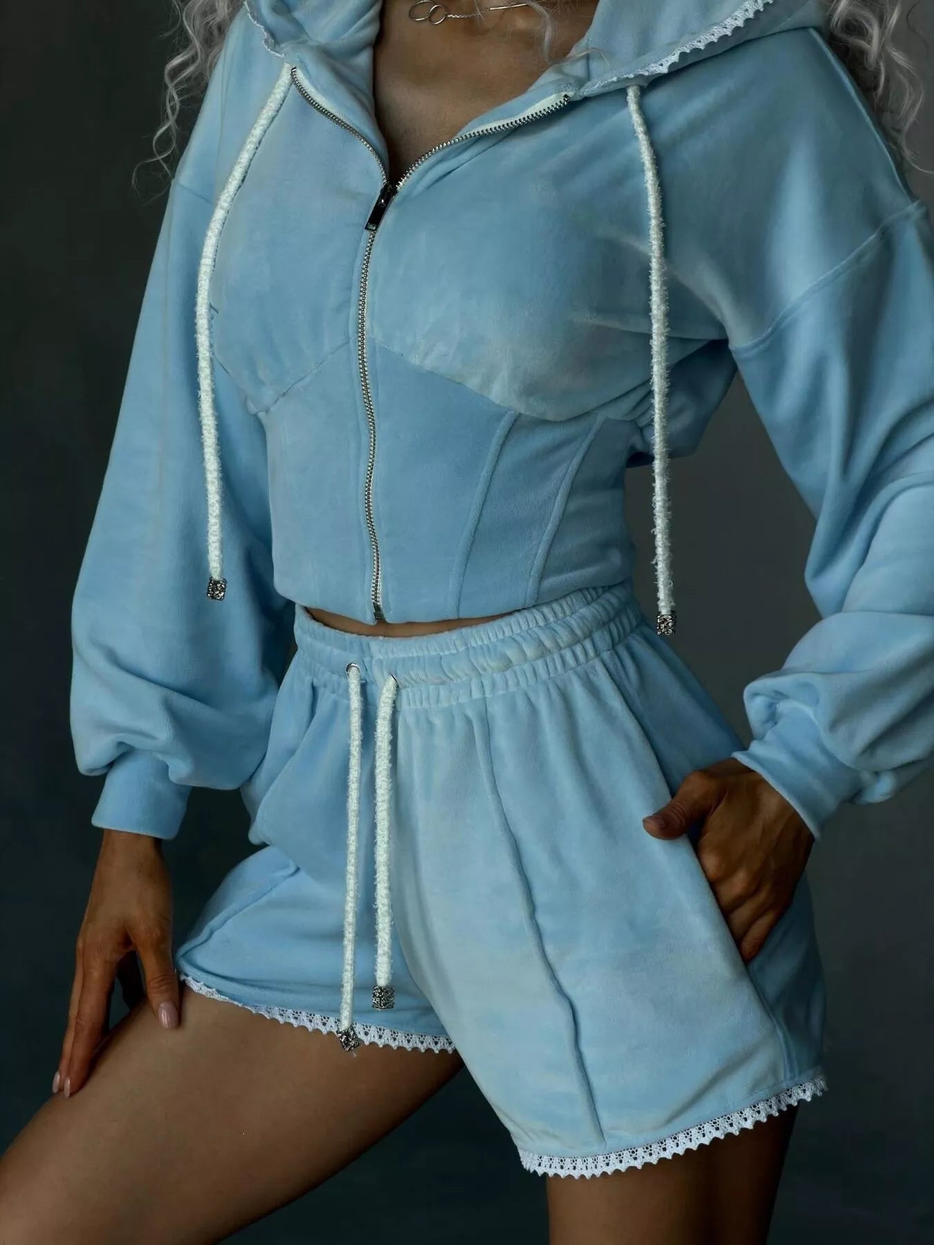 Trendsi Drawstring Zip-Up Hoodie and Shorts Set -