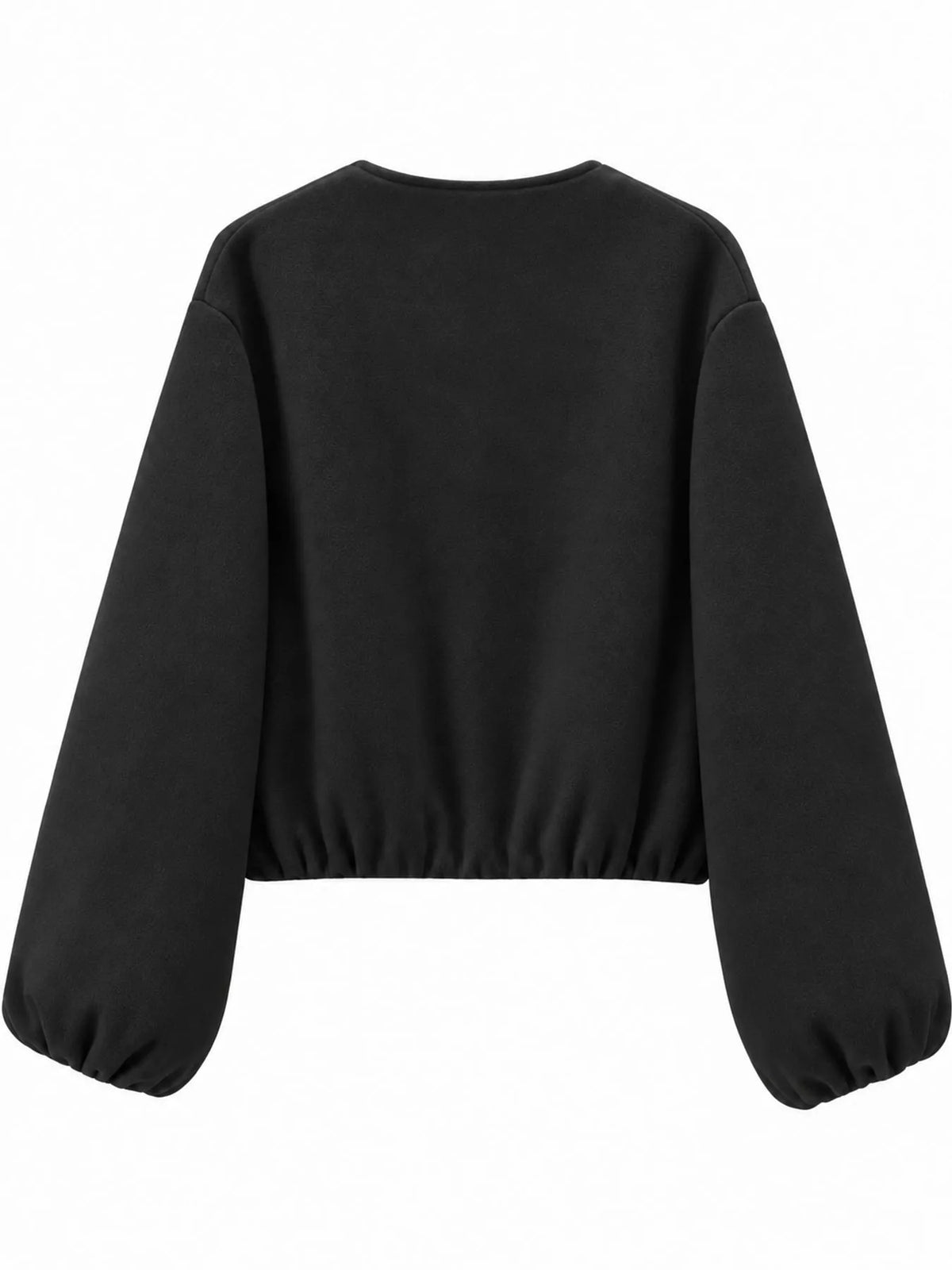 Black zip-up long sleeve jacket — back view