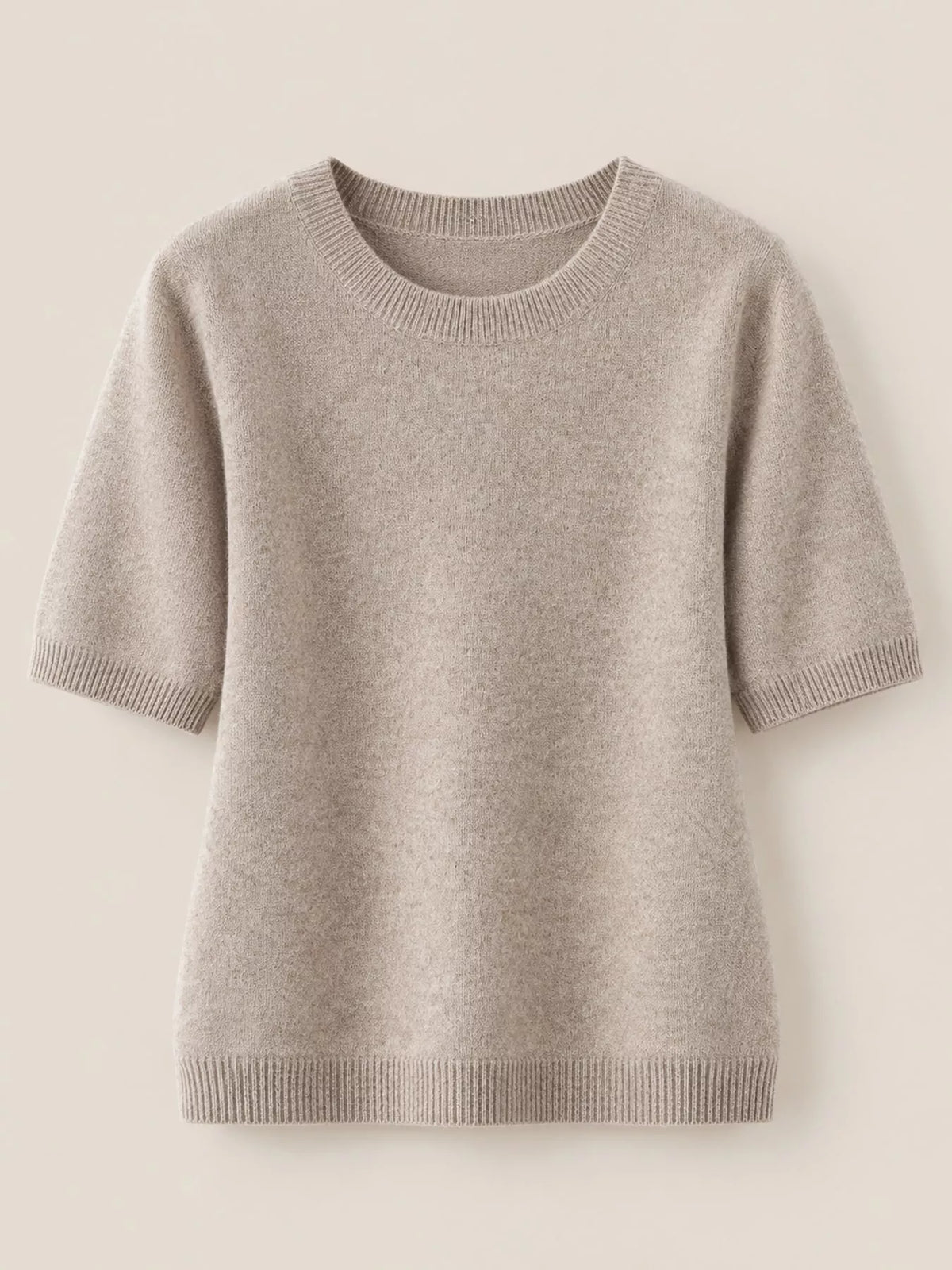 Natural Camel round neck short-sleeve sweater