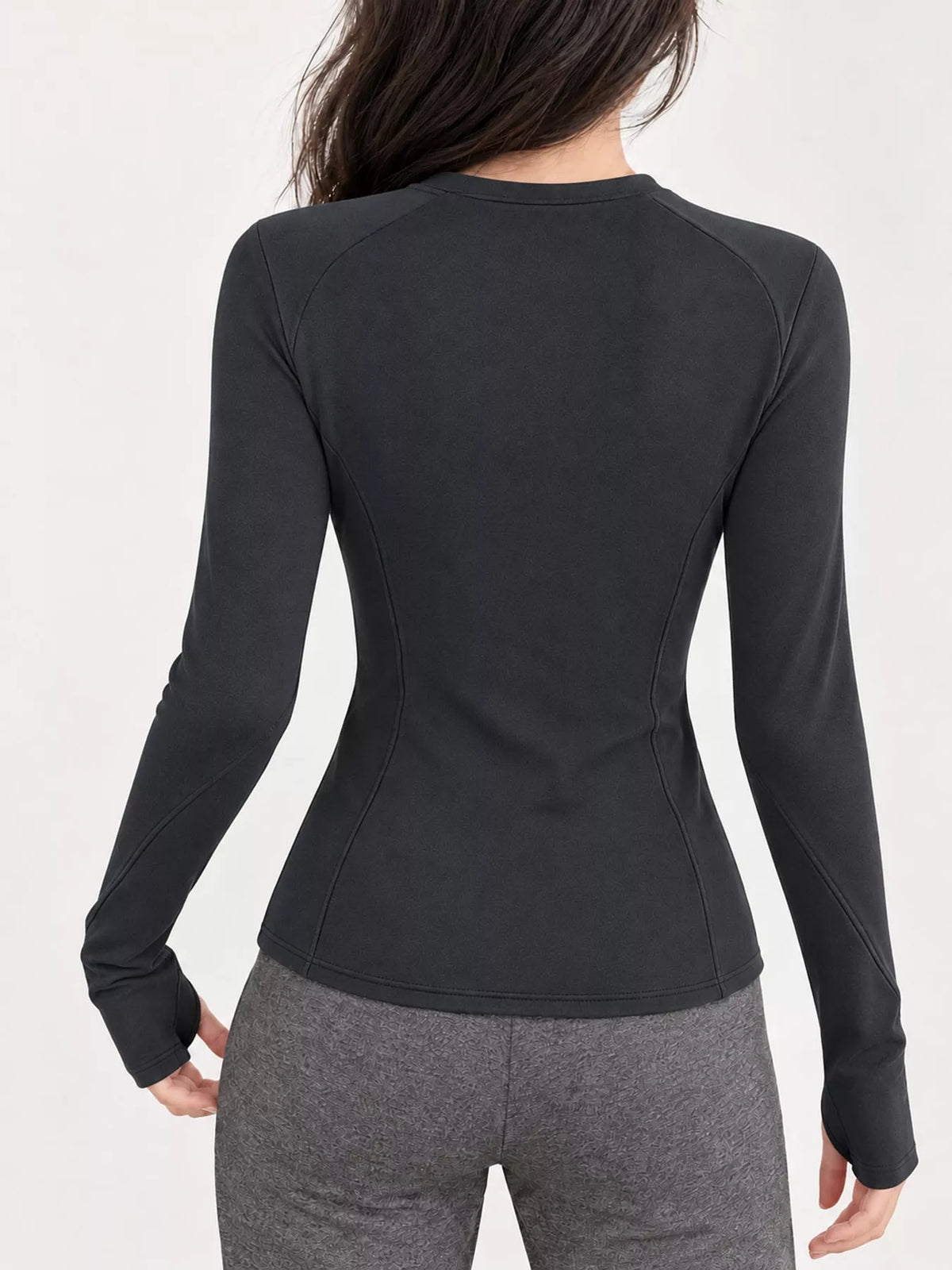 Charcoal slim-fit zip-up long sleeve jacket — back view