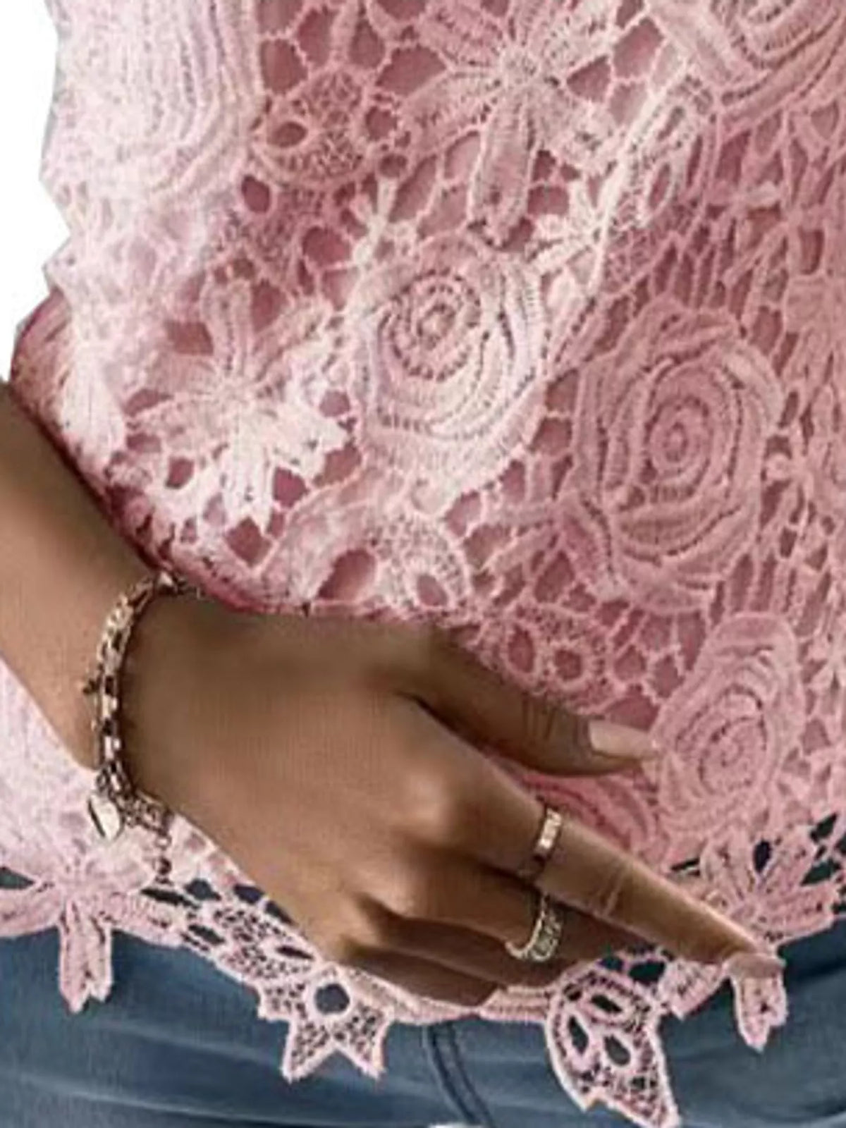 Floral Lace Short Sleeve Blouse, lace hem detail