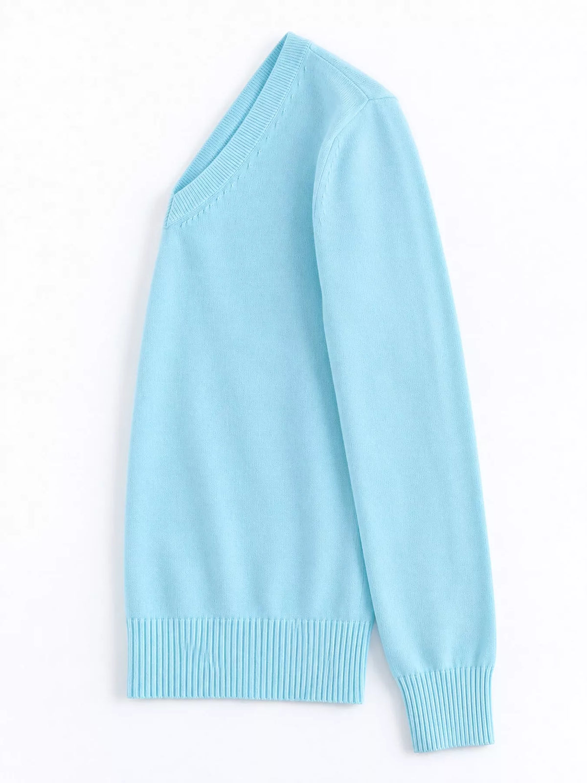 Women's V-Neck Long Sleeve Sweater in light blue — side view