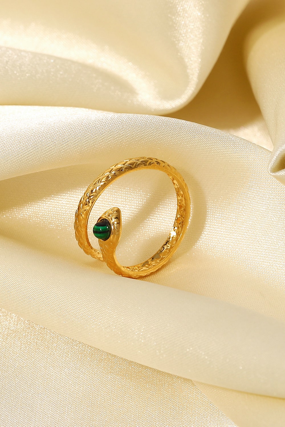 Trendsi Snake Charmer Malachite Snake-Shaped Bypass Ring -