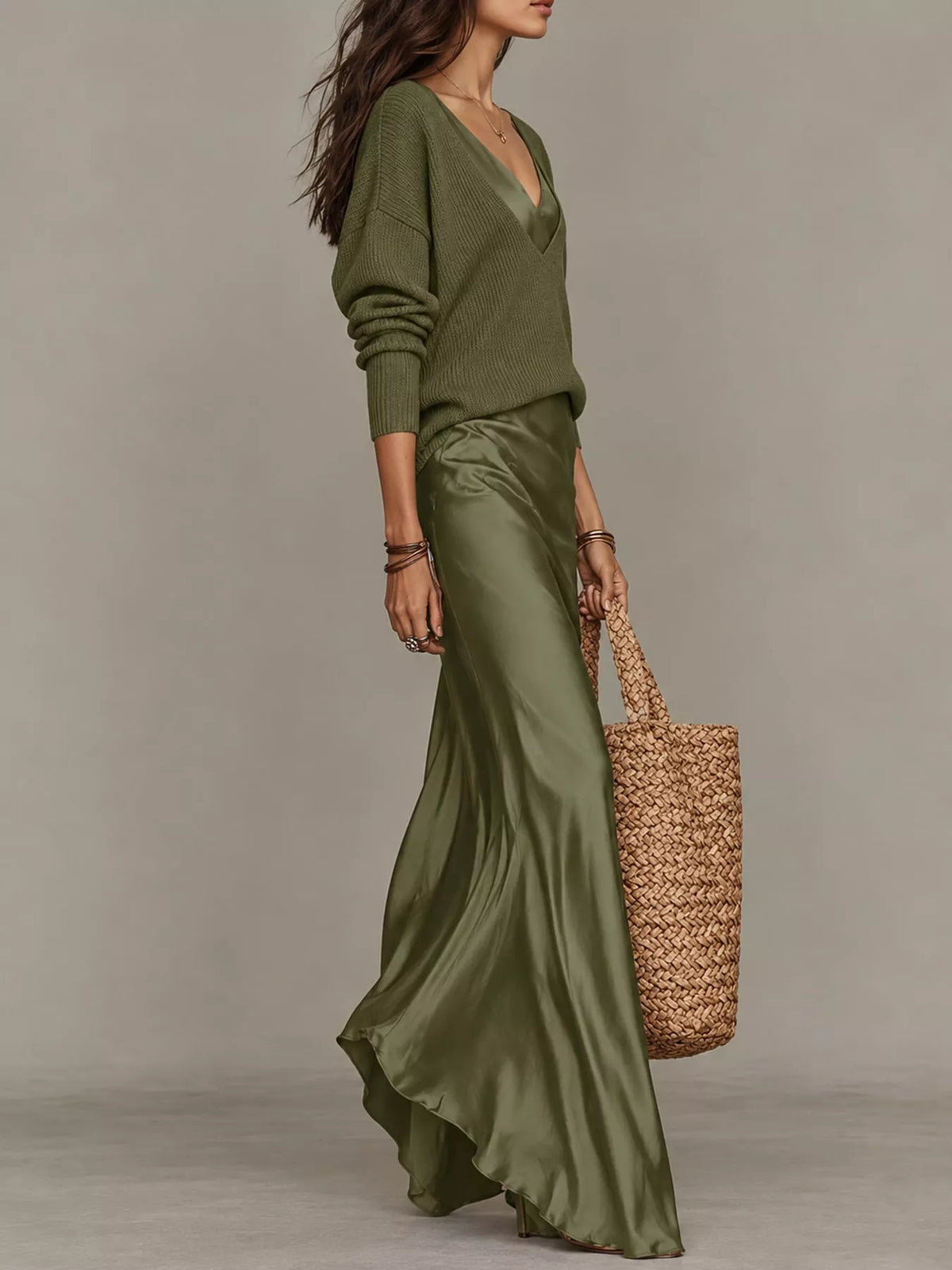 Satin Maxi Dress Two-Piece Set — side view
