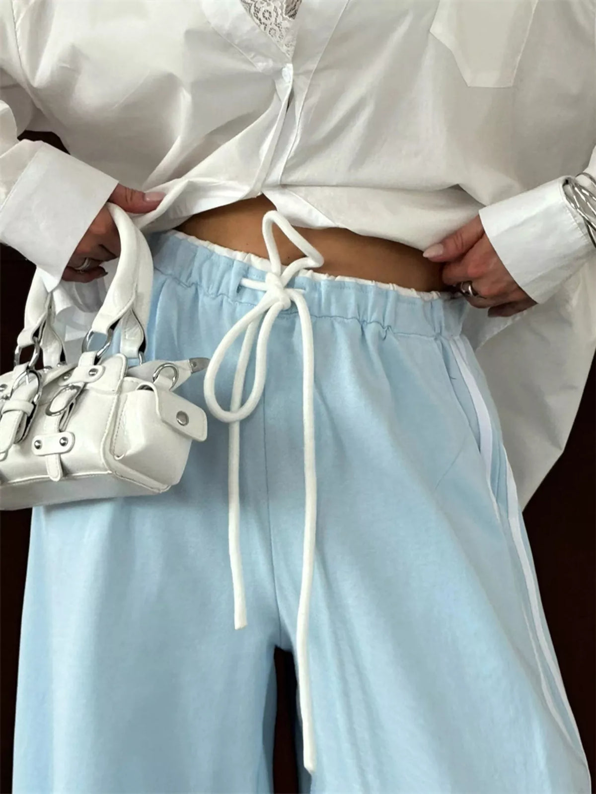 Trendsi Side Stripes High-Waisted Wide-Leg Sweatpants -