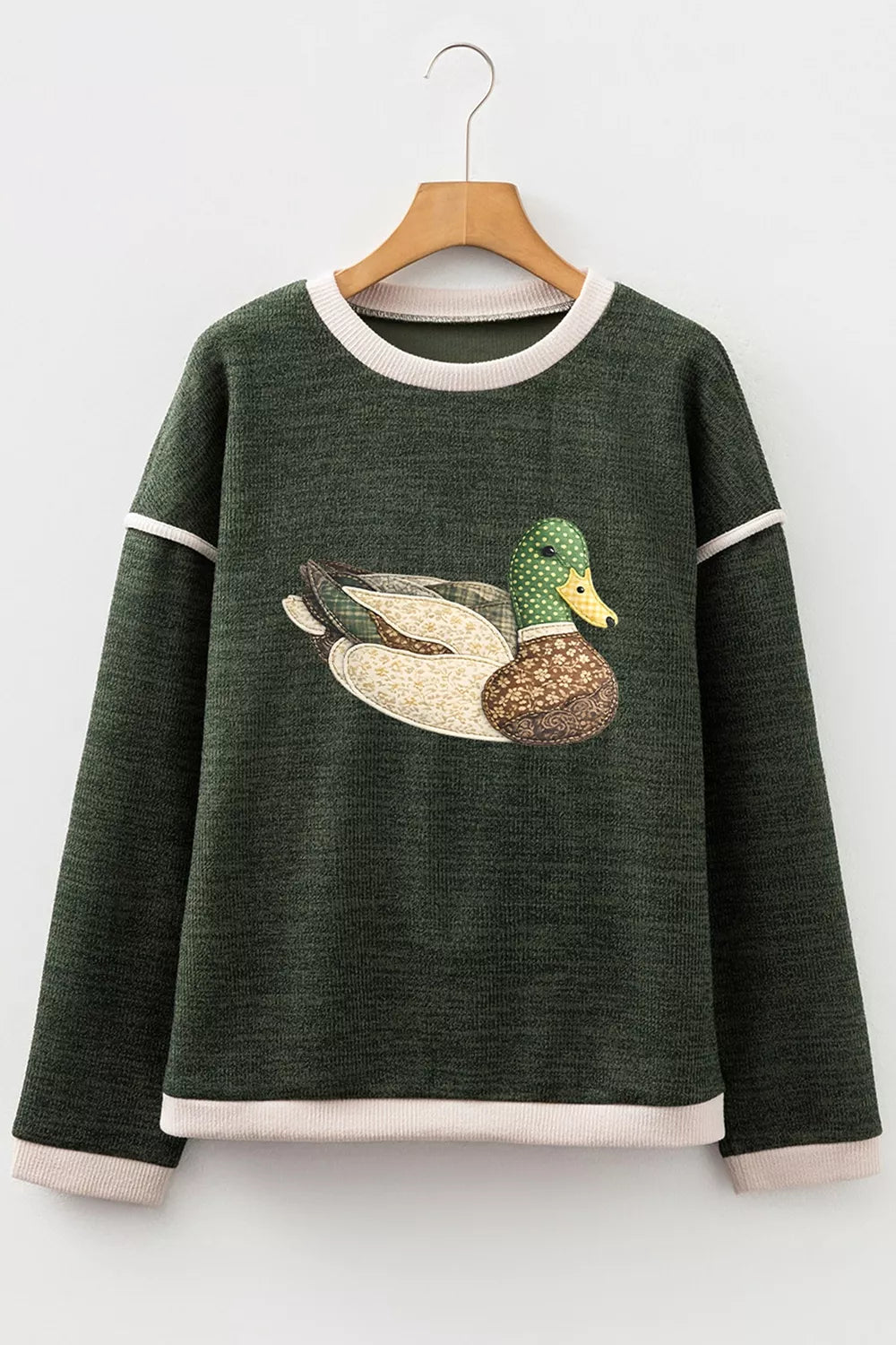 Trendsi Duck Graphic Contrast Trim Patchwork Casual Knit Top -