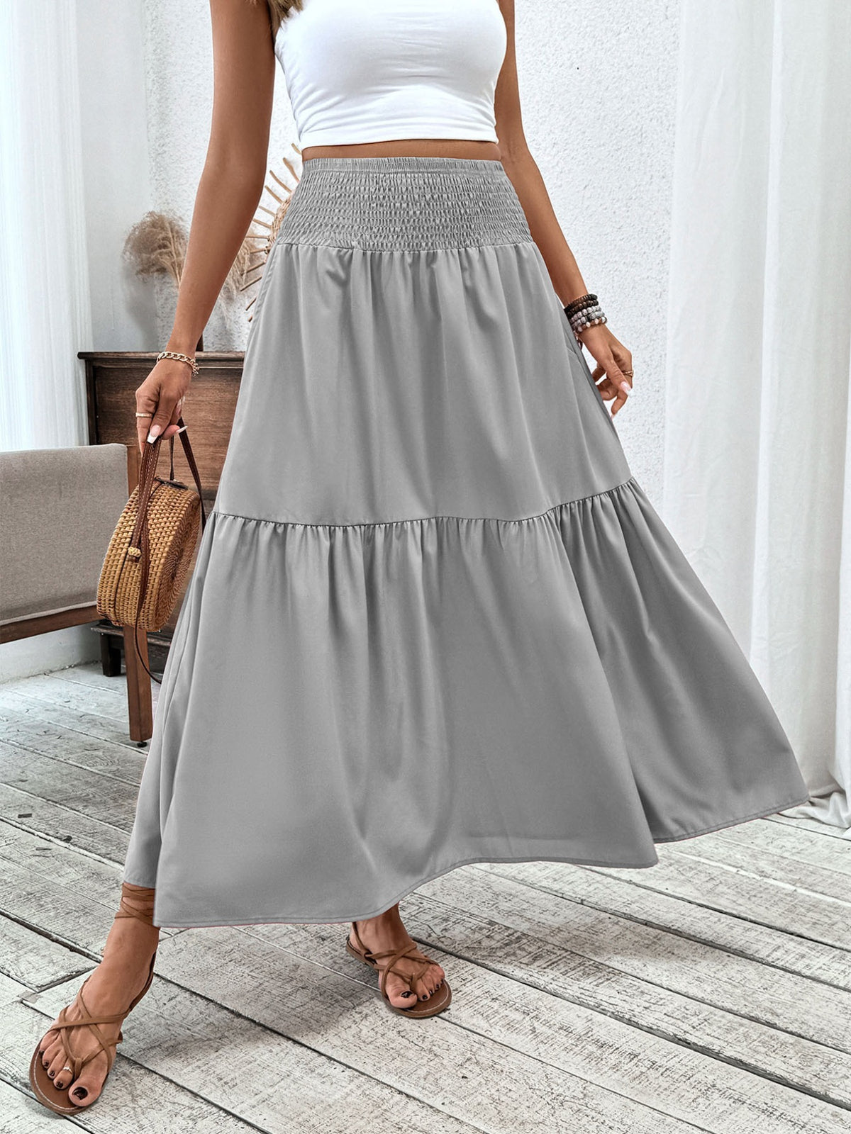 Trendsi Smocked Waist Tiered Skirt -