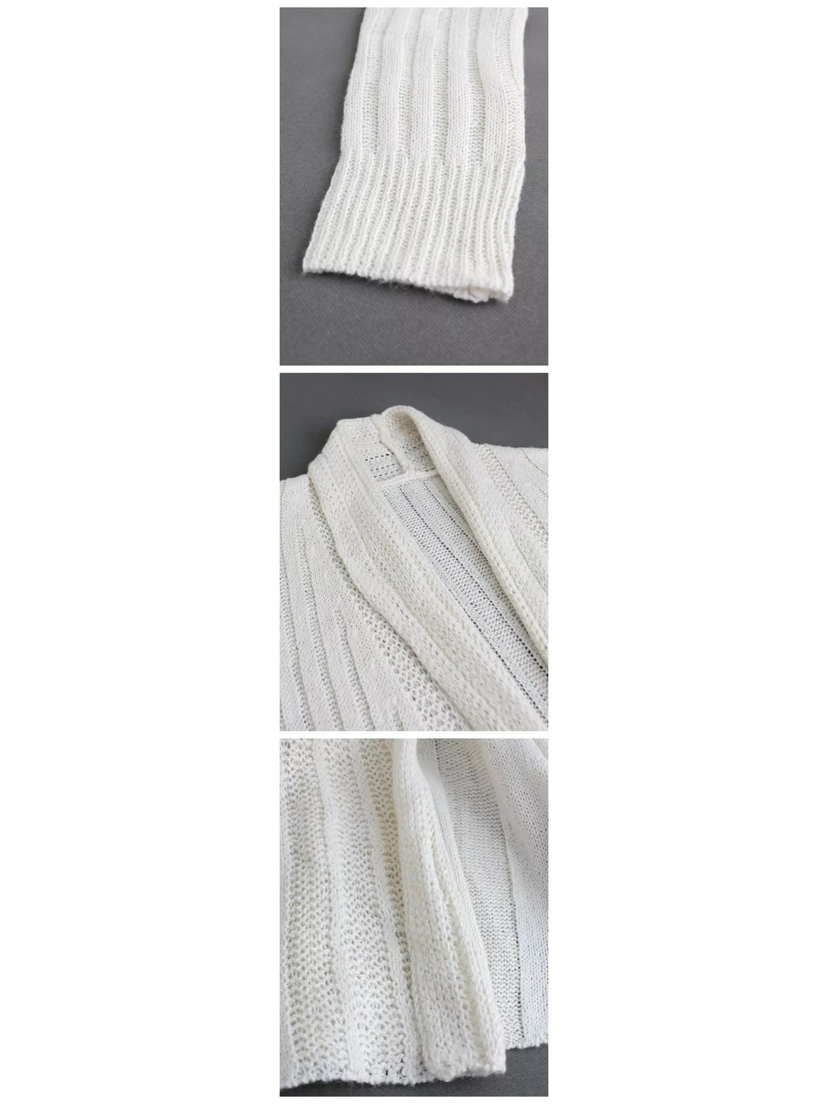Off White ribbed knit open front flared cardigan, detail view