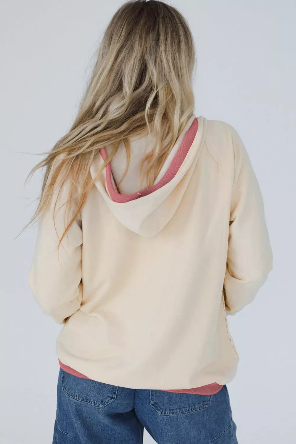 Trendsi Crochet Knit Contrast Trim Hoodie -