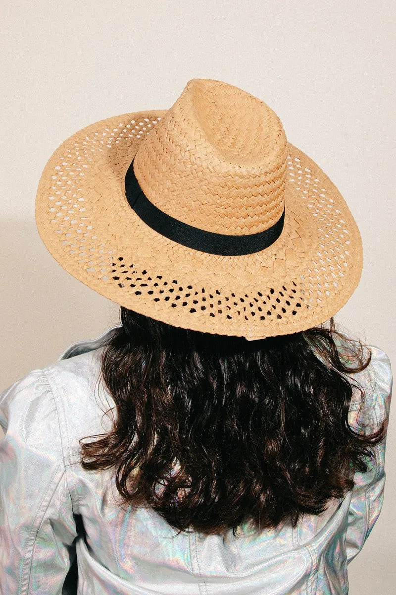 Basket Weave Straw Sun Hat With Adjustable Inner String — product view 4
