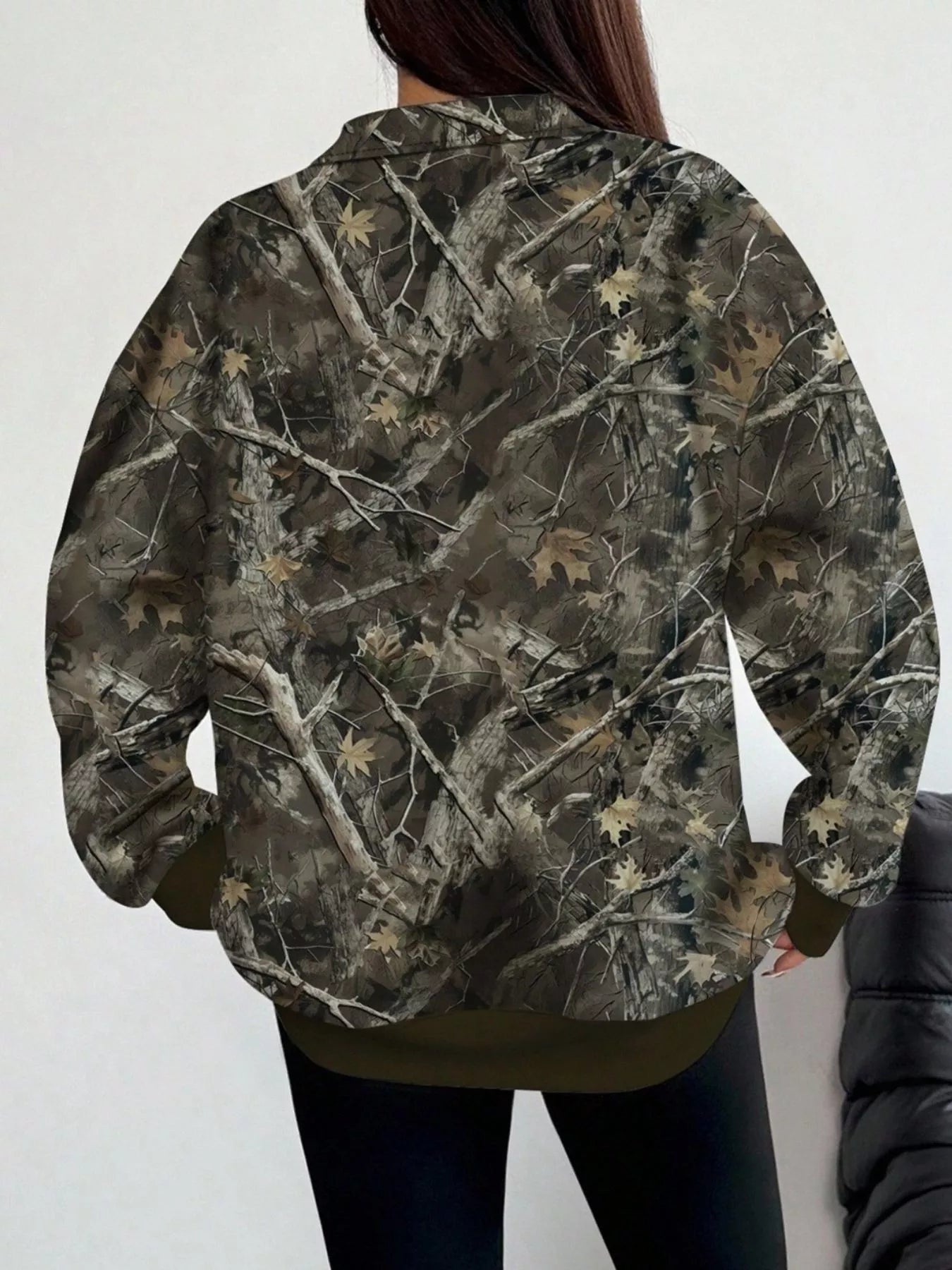 Trendsi Quarter-Zip Printed Sweatshirt with Ribbed Cuffs -