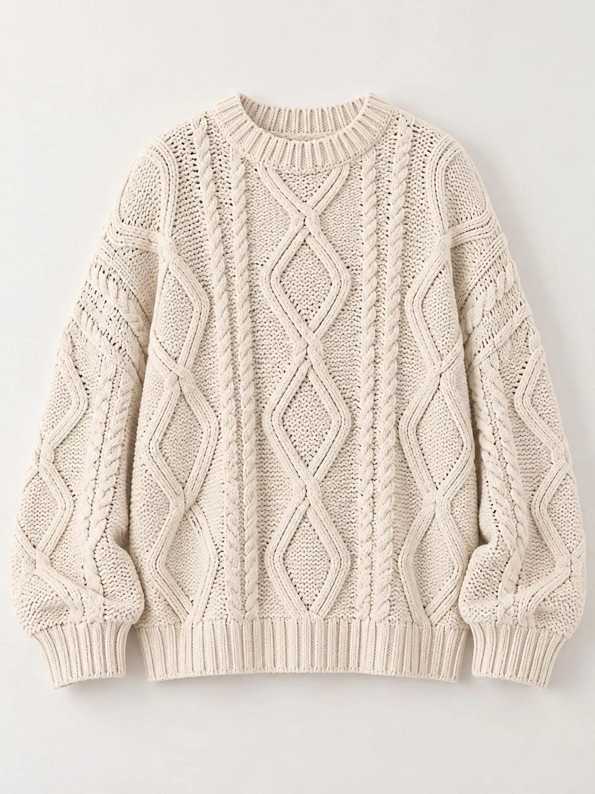 Apricot cable-knit round neck sweater