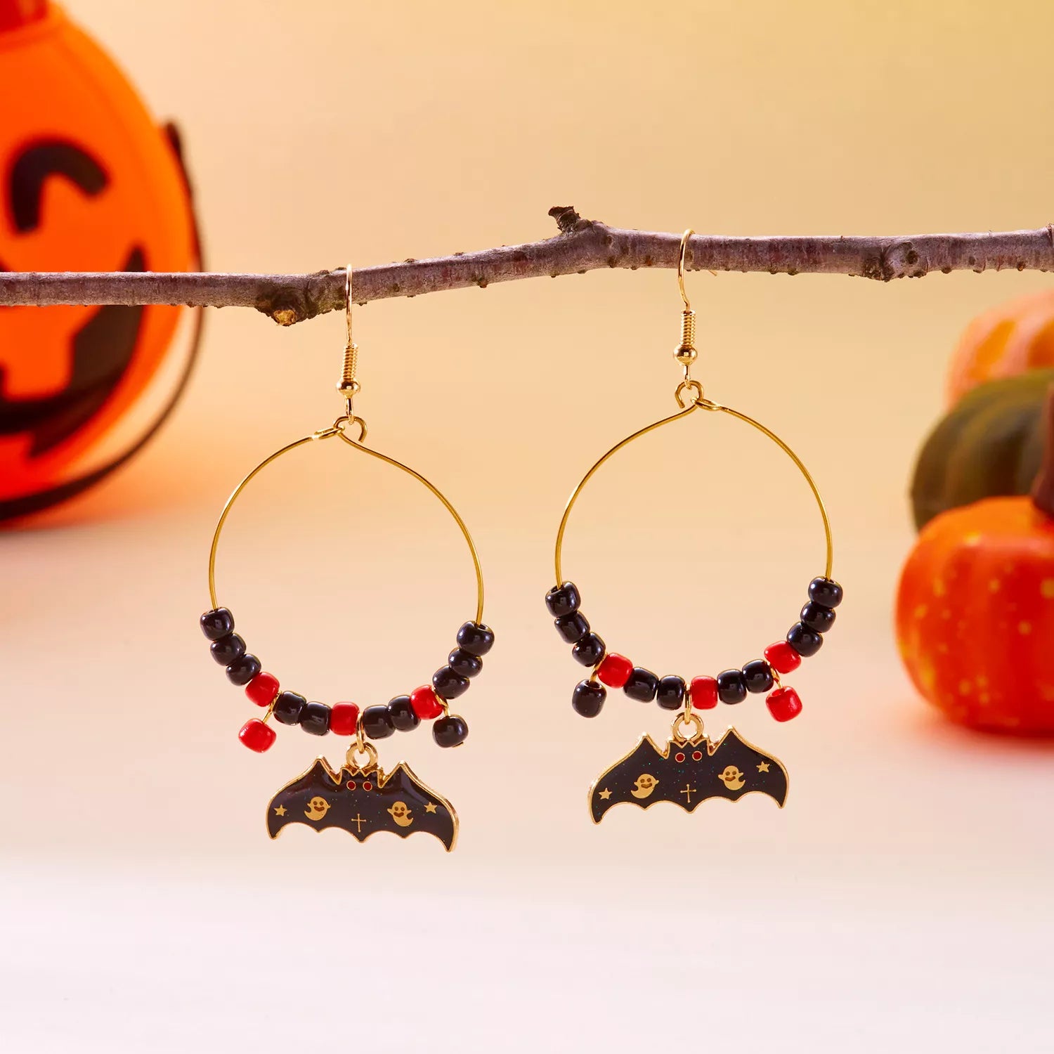 Trendsi Halloween Bat Charm Hoop Earrings -
