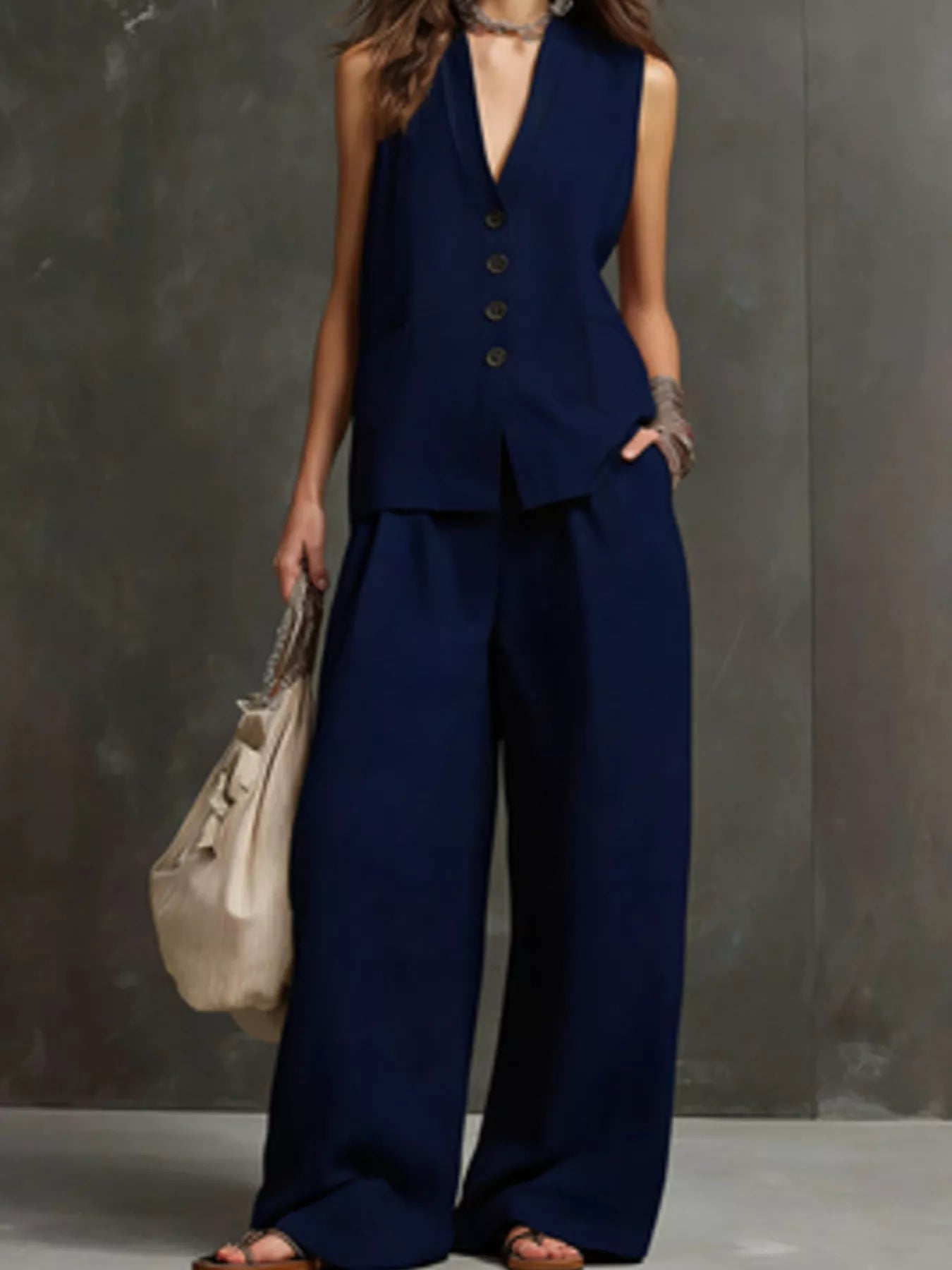 Trendsi Sleeveless Vest and Wide-Leg Pants Set -