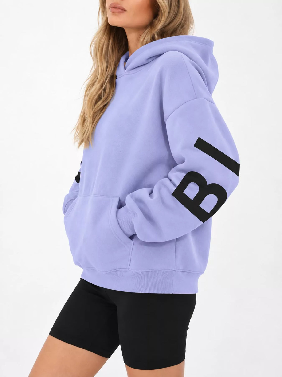 Letter Back Dropped Shoulder Hoodie — side view