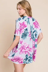 Trendsi BOMBOM Floral V-Neck Short Sleeve T-Shirt -