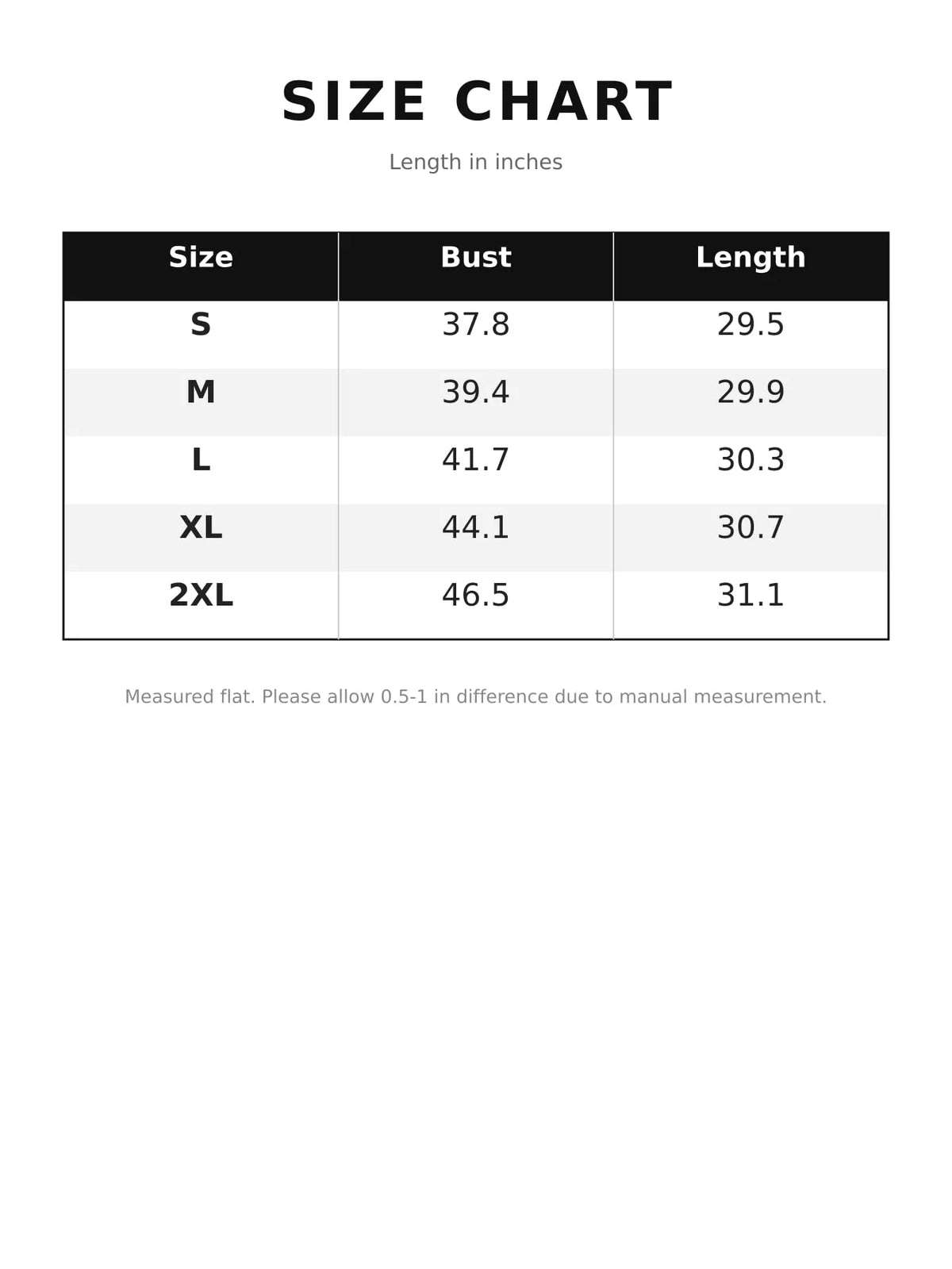 Single-Button Shawl Collar Blazer — size and measurement chart