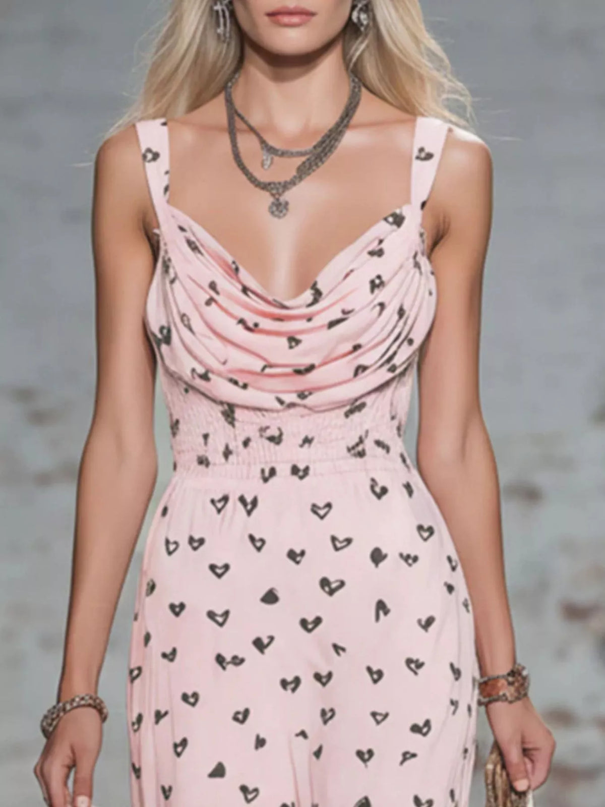 Trendsi Heart-Print Cowl Neck Midi Dress -