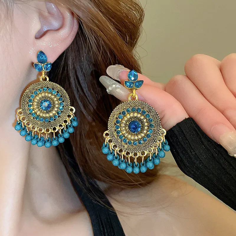 Trendsi Rhinestone Alloy Bead Dangle Earrings -