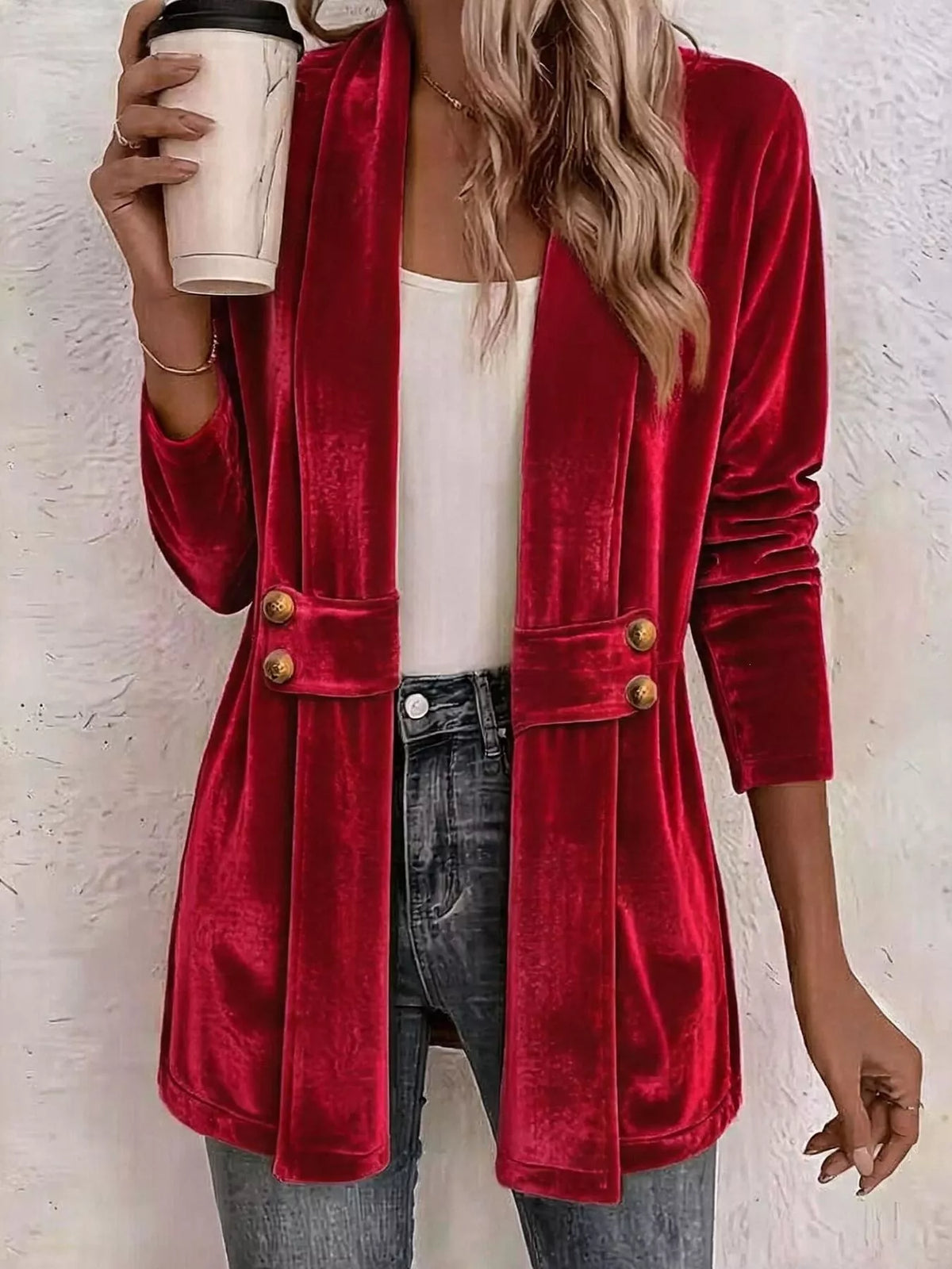 Trendsi Full Size Velvet Open-Front Cardigan Plus Size -